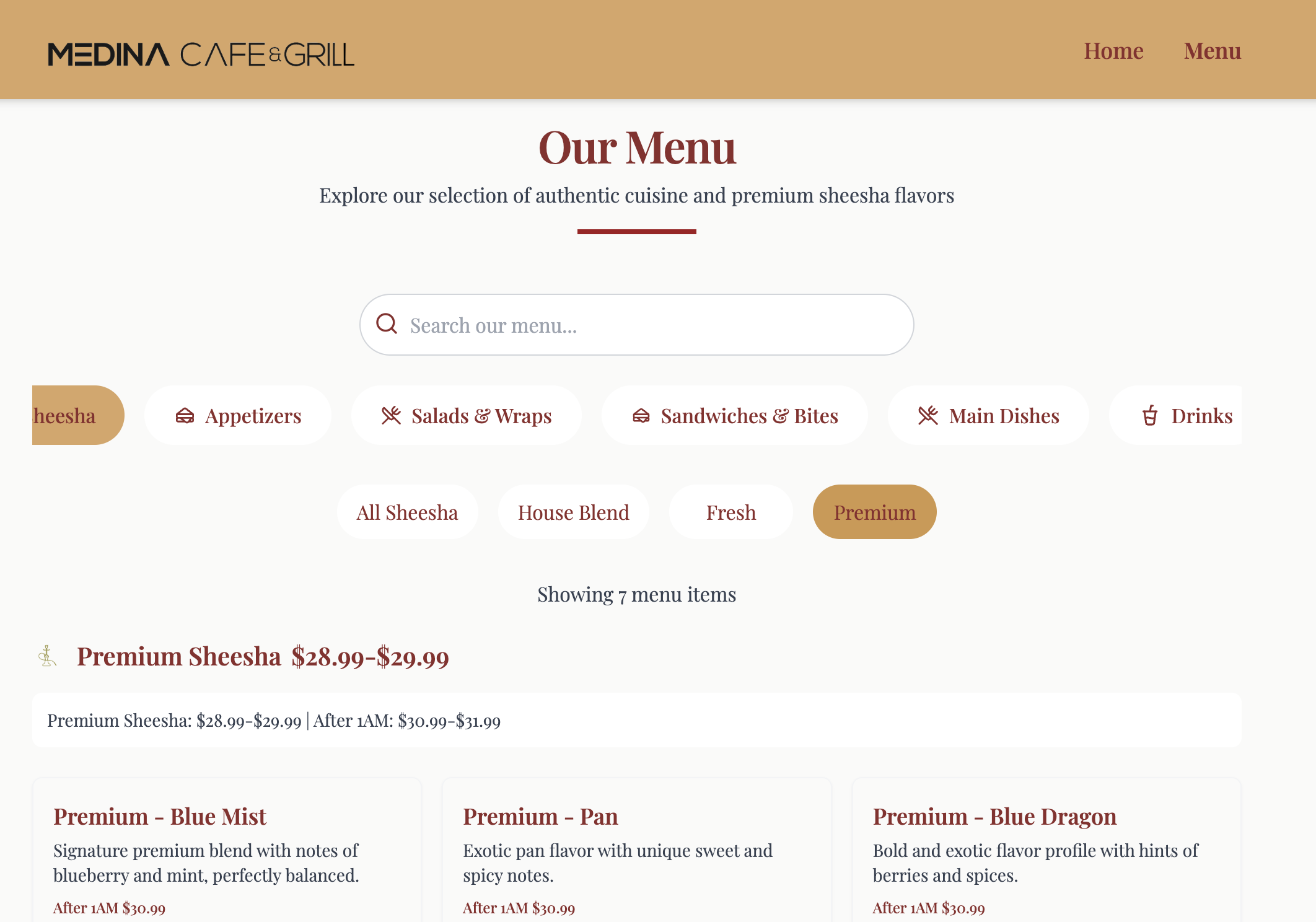 Medina Cafe Website